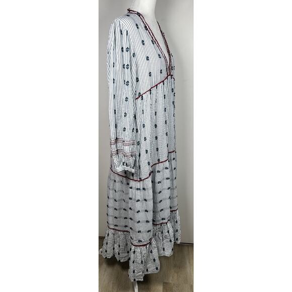 Zara Medium Tiered Contrasting Detail V-Neck Puff Sleeve Blogger Boho Maxi Dress - Picture 4 of 8